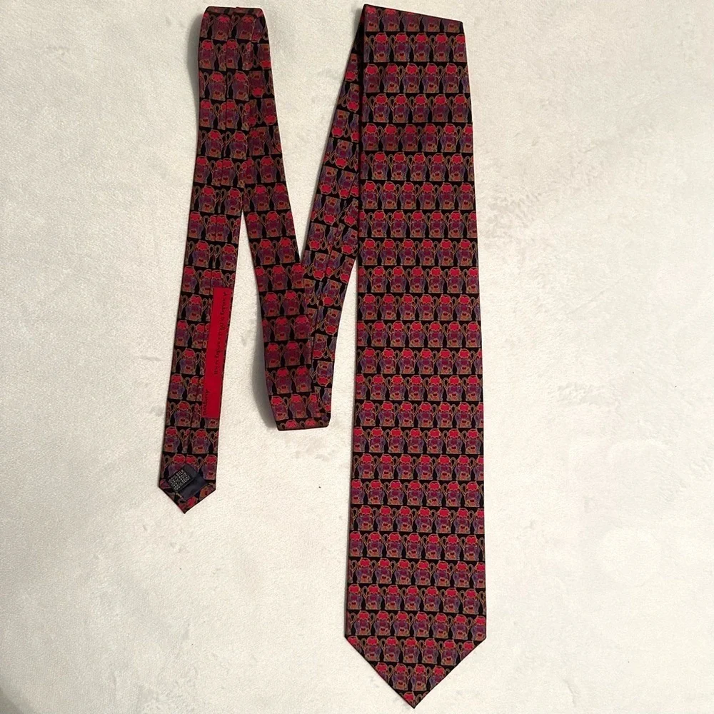 Mag Mouch London 100% Silk Mens Neck Tie Monkeys Red Black Vibrant Colorful